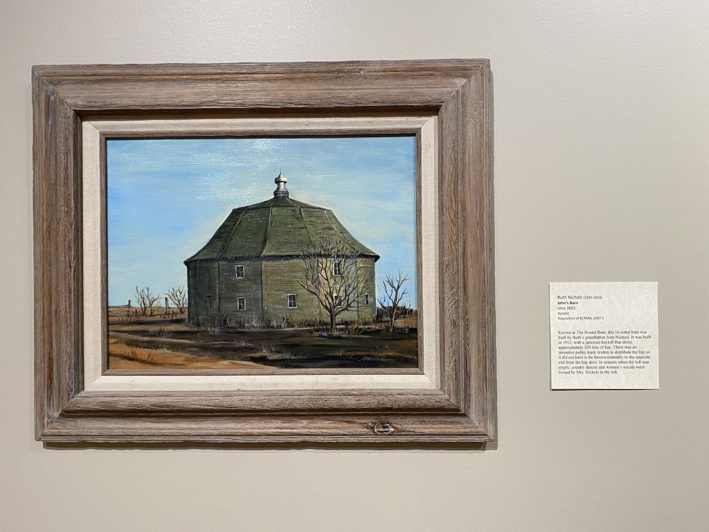 John's Barn by Ruth Nichols, circa 2001. Acrylic. Built by Dale and Floyd's father John Nichols in 1912.