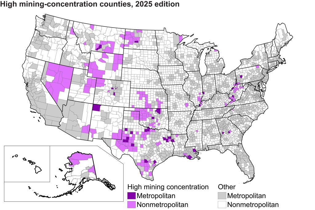 High mining-concentration counties (216 total, 184 nonmetro)
