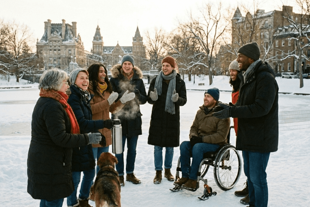 Community engagement scene during the winter