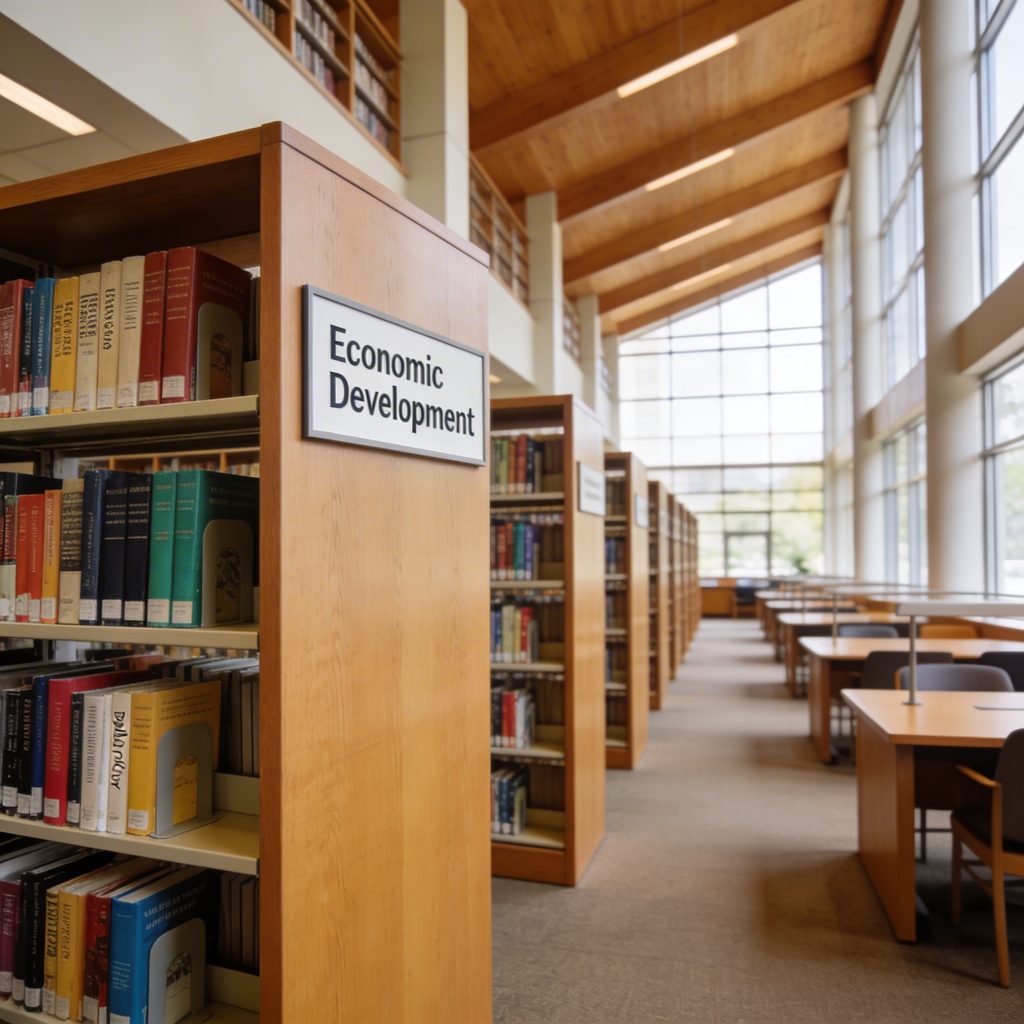 Economic Development section of your local library (generated image)