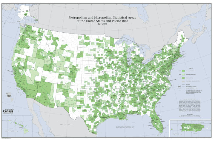 US Census map of Metro and Micro areas, 2023