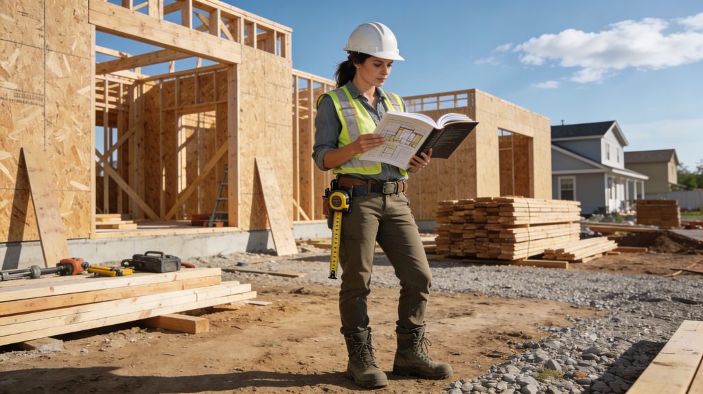 Image of contractor consulting architectural resources book.