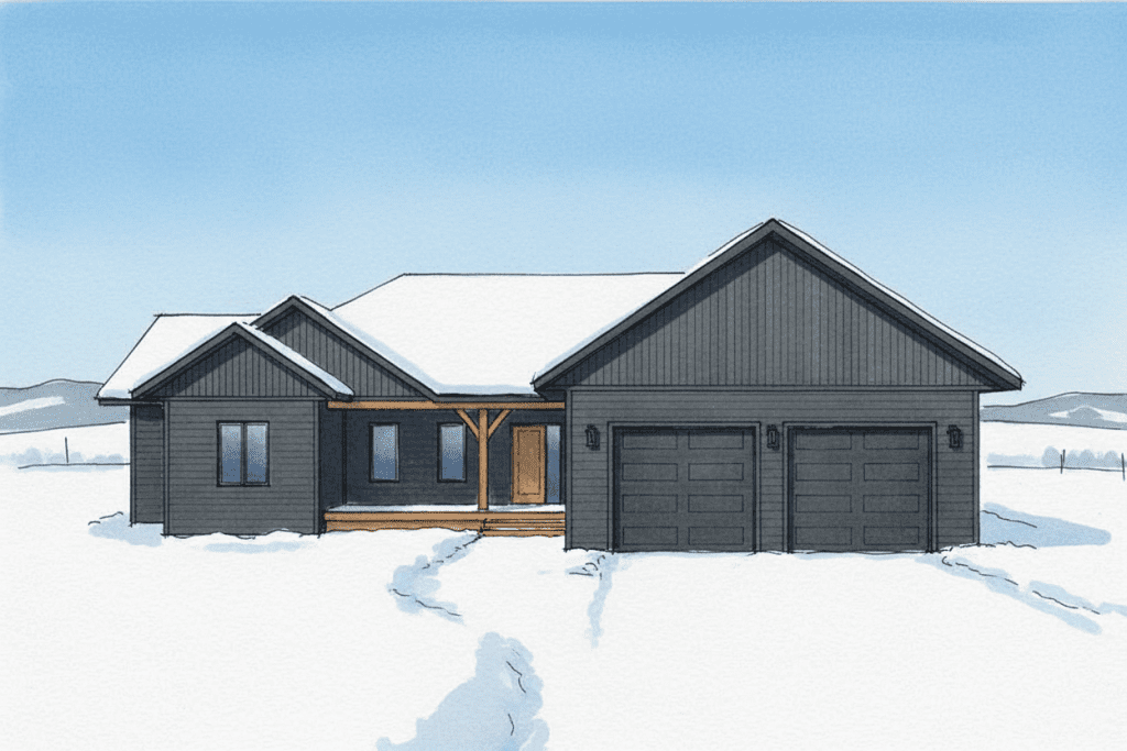 New build single-family residential, typical of rural Manitoba