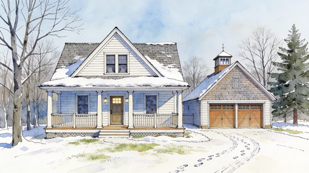 Typical East Coast cottage in winter