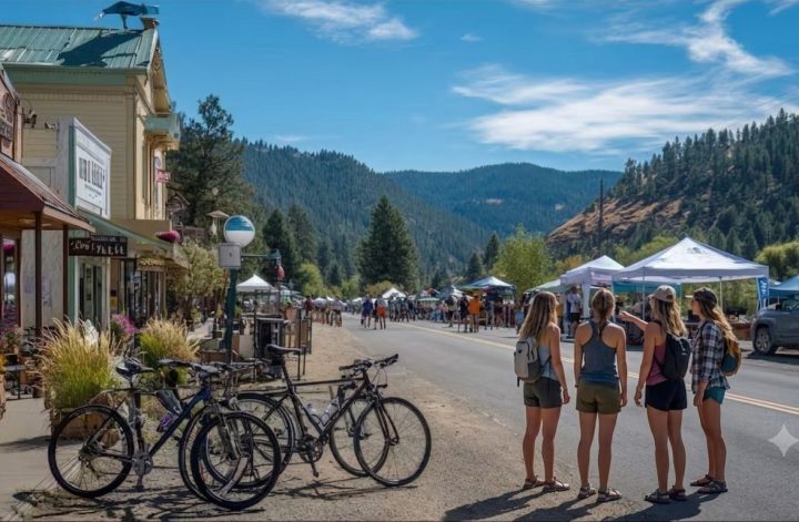 Image of outdoor festivities on typical summer Small Town Main Street.