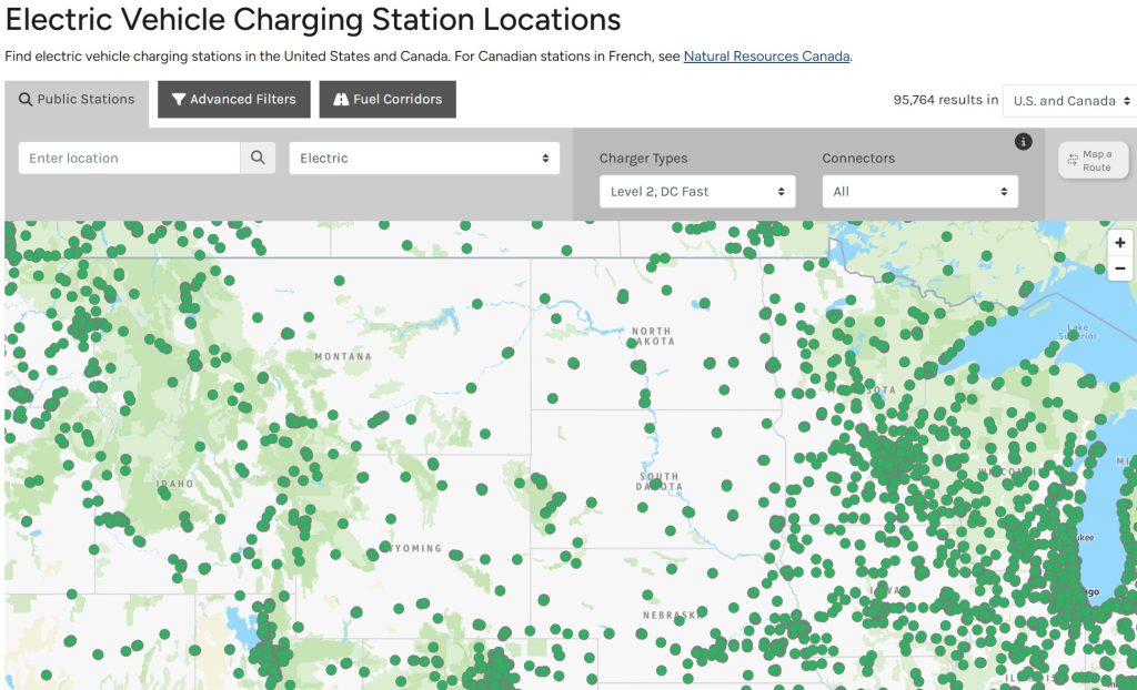 US DOE EV Charging Stations Location map. https://afdc.energy.gov/fuels/electricity-locations#/find/nearest?fuel=ELEC
