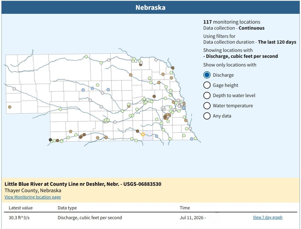 USGS National Water Information System: Nebraska Stream Monitoring Locations