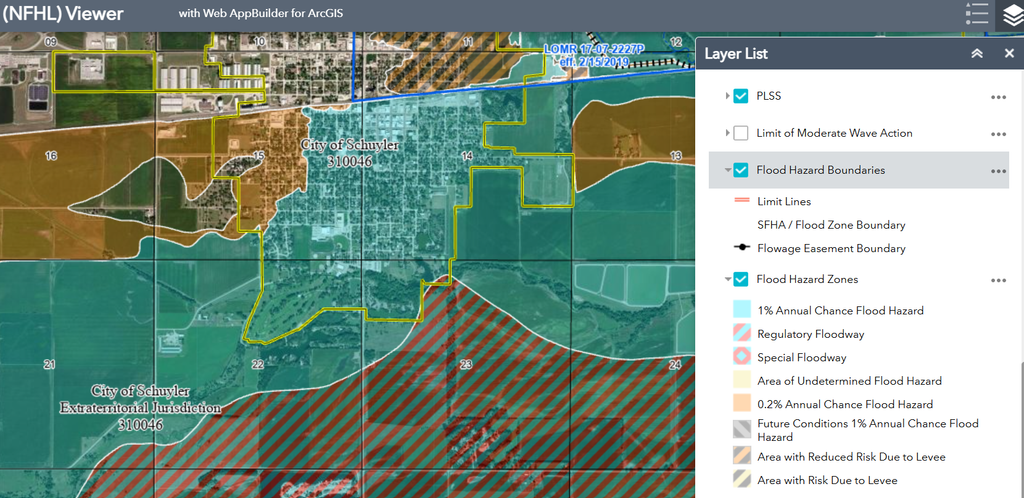 Schuyler and Colfax County, Nebraska, National Flood Hazard Layer mapviewer (FIRM map)