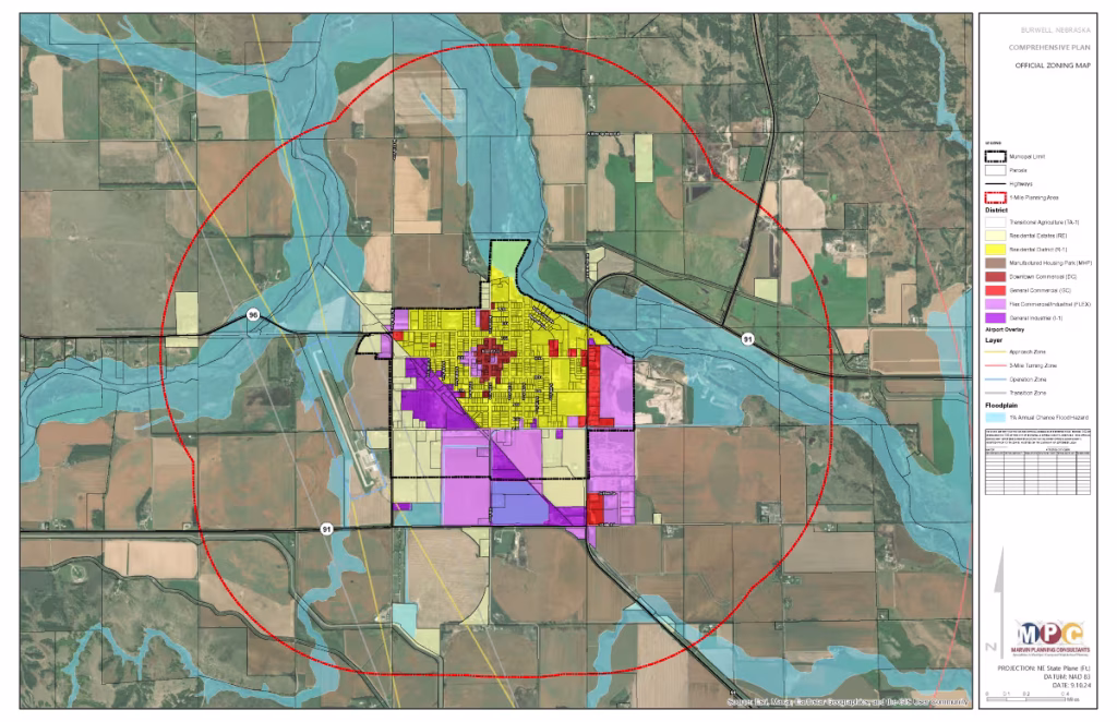 City of Burwell, Nebraska, Official Zoning Map image, 2024.